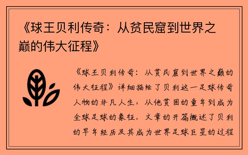 《球王贝利传奇：从贫民窟到世界之巅的伟大征程》
